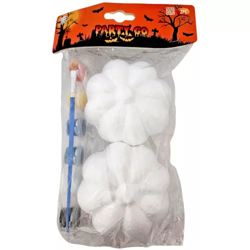 Halloweeni tökök, hungarocell, kb. 8x5,5cm, 2 db/csomag, festékkel és ecsettel