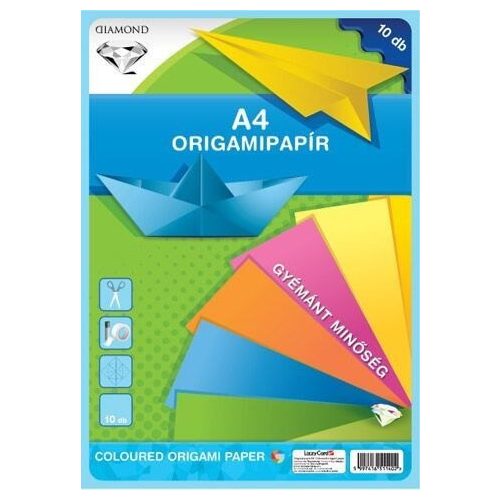 Színes papírok, origami hajtogató lapok A/4, 80g, 10 lap/cs