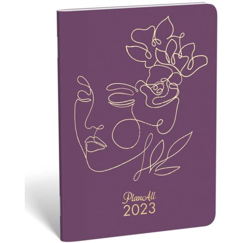 PlanAll 7.0 heti tervező, B6, tűzött, aranyozott, 2023, Purple lines