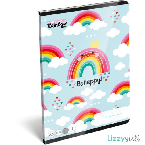 Szivárványos tűzött füzet A/5, 32 lap vonalas 1.osztály (14-32), Lollipop Happy Rainbow