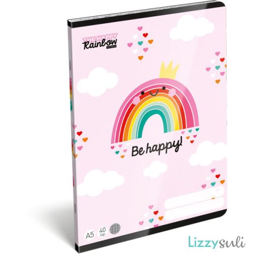 Szivárványos tűzött füzet A/5, 40 lap kockás, Lollipop Happy Rainbow
