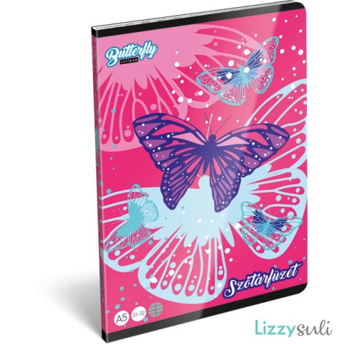 Lepkés tűzött füzet A/5, 40 lap szótár, Lollipop Pink Butterfly, rózsaszín