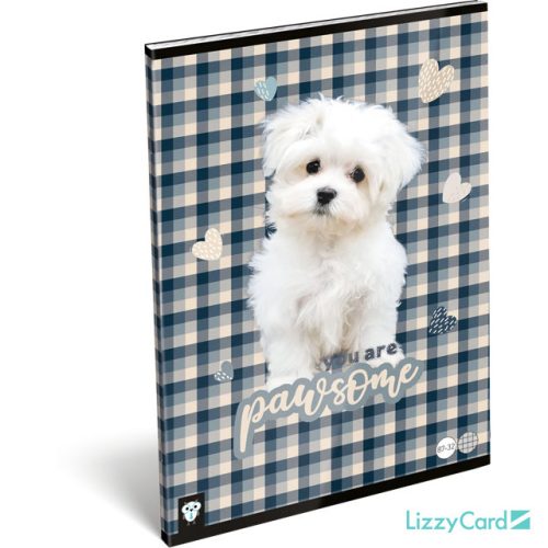 Lizzy Card kutyás tűzött füzet A/4, 32 lap kockás, Pawsome, fehér kutya