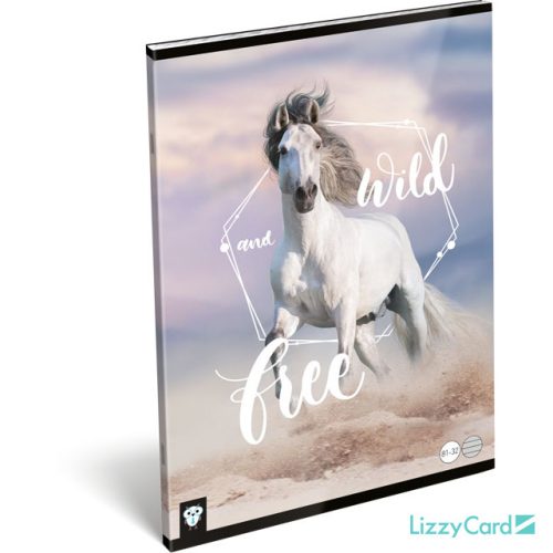 Lizzy Card lovas tűzött füzet A/4, 32 lap vonalas, Wild and Free, fehér ló