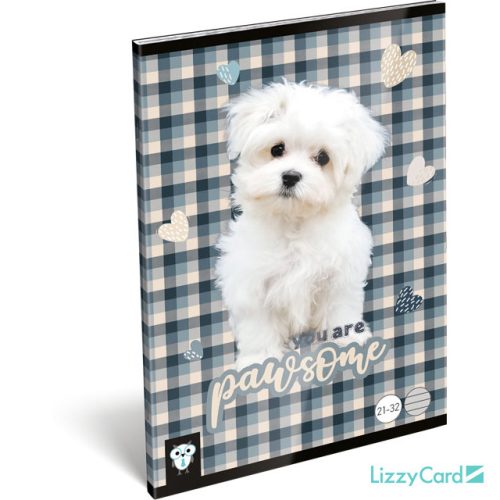 Lizzy Card kutyás tűzött füzet A/5, 32 lap vonalas, Pawsome, fehér kutya