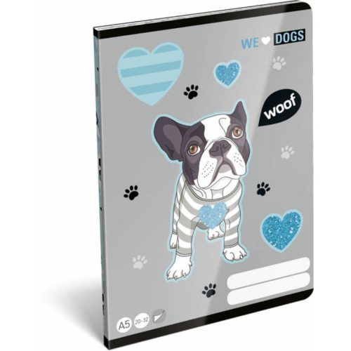 We Love Dogs Woof tűzött füzet A/5, 40 lap sima, kutyás