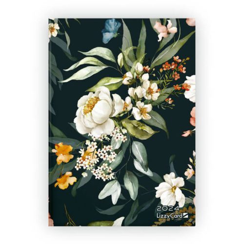 Lizzy Calendar határidőnapló, B6, napi, keményfedeles, 2024, Flowers