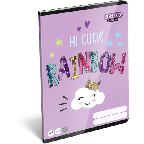 Lollipop Stay Cute tűzött füzet A/5, 40 lap vonalas, szivárványos