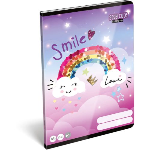 Lollipop Stay Cute tűzött füzet A/5, 40 lap sima, szivárványos