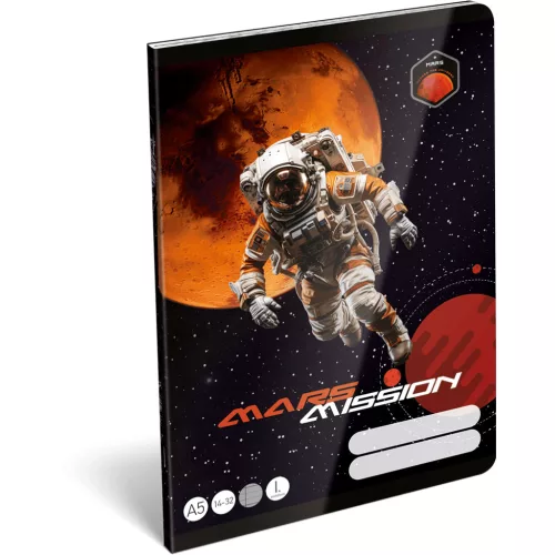 Űrhajós tűzött füzet A/5, 32 lap vonalas 1.osztály (14-32), Lizzysuli, Mars Mission