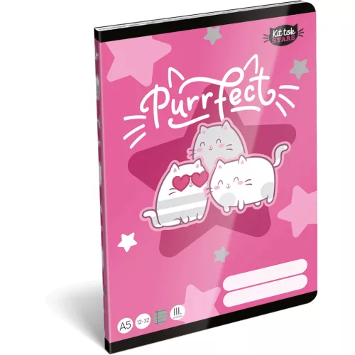 Cicás tűzött füzet A/5, 32 lap vonalas 3.osztály (12-32), Lizzysuli, Kittok Stars Purrfect