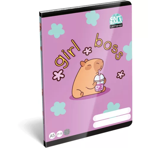Kapibara tűzött füzet A/5, 32 lap kockás (27-32), Lizzysuli, Lollipop Capybara