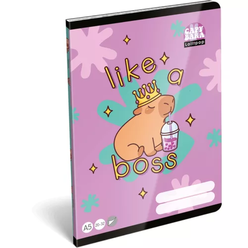 Kapibara tűzött füzet A/5, 32 lap sima (20-32), Lizzysuli, Lollipop Capybara