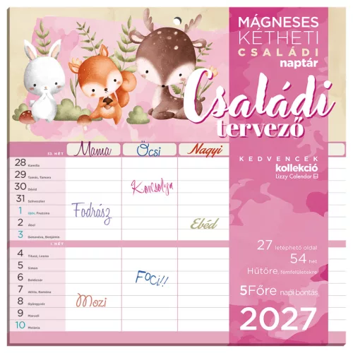 Lizzy Calendar mágneses, kétheti tervezőnaptár, 22x22cm, 2027, Családi tervező 