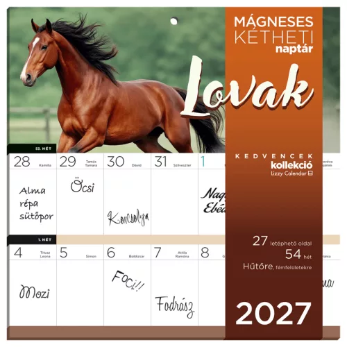 Lizzy Calendar mágneses, kétheti tervezőnaptár, 22x22cm, 2027, Lovak 