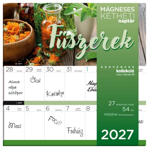 Lizzy Calendar mágneses, kétheti tervezőnaptár, 22x22cm, 2027, Fűszernövények  