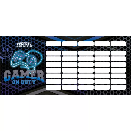 Gamer órarend mini 77x178mm, kétoldalas, Lizzysuli, Esport Gamer on Duty