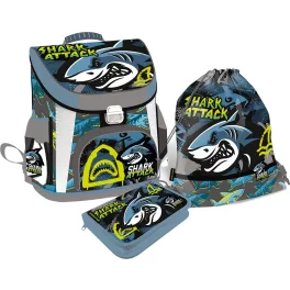   Cápás prémium csatos iskolatáska szett tolltartóval és tornazsákkal, Lizzysuli, Shark attack