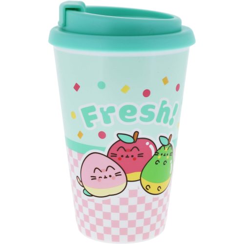 Pusheen cicás pohár műanyag tetővel, 350 ml, Pusheen Fruits