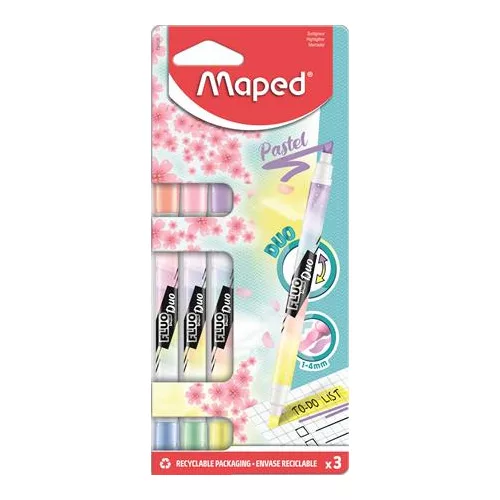 Szövegkiemelő készlet, 3/6 db-os, kétvégű, 1-5 mm, Maped Fluo Peps Duo, 6 különböző pasztell szín