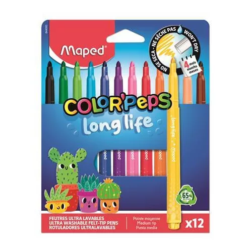 Filctoll készlet 12 db-os, 3,7 mm, kimosható, Maped Color Peps Long Life 2