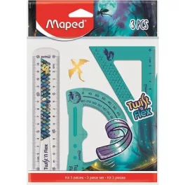   Vonalzókészlet, kicsi, műanyag, törhetetlen, 3 db-os, Maped Dragon sárkány