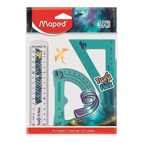 Vonalzókészlet, kicsi, műanyag, törhetetlen, 3 db-os, Maped Dragon sárkány