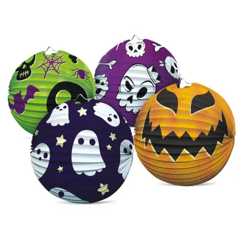 Halloween mintás gömb alakú papírlampion, 25 cm átmérő, 4 féle változat (LED nélkül)