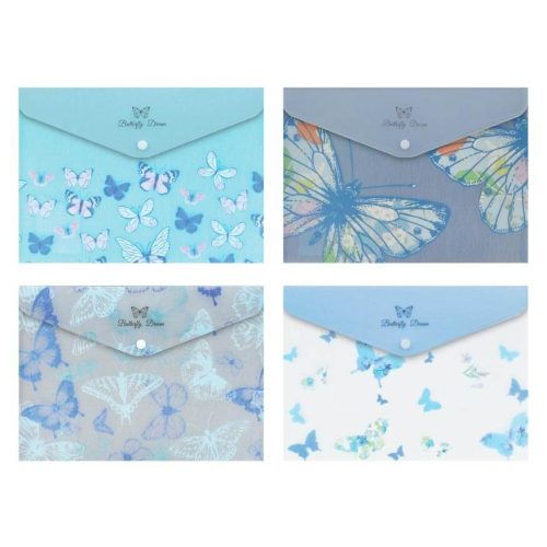 Irattartó tasak A/5, patentos, műanyag, MFP, kék pillangós