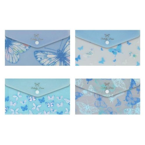 Irattartó tasak DL, patentos, műanyag, MFP, kék pillangós