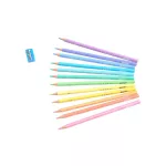 Színes ceruzakészlet 12 db-os, hegyezővel, háromszög test, pasztell, MFP