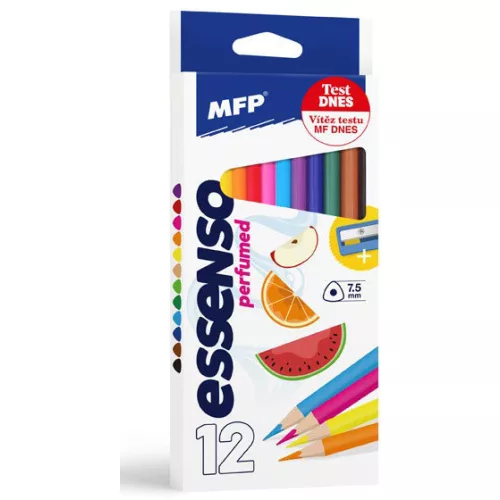 Színes ceruzakészlet 12 db-os, hegyezővel, háromszög test, illatos, MFP
