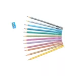 Színes ceruzakészlet 12 db-os, hegyezővel, háromszög test, metál, MFP