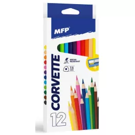   Színes ceruzakészlet 12 db-os, hegyezővel, háromszög test, MFP