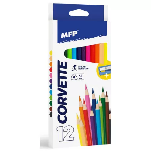 Színes ceruzakészlet 12 db-os, hegyezővel, háromszög test, MFP