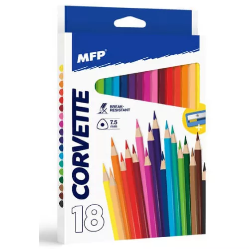 Színes ceruzakészlet 18 db-os, hegyezővel, háromszög test, MFP