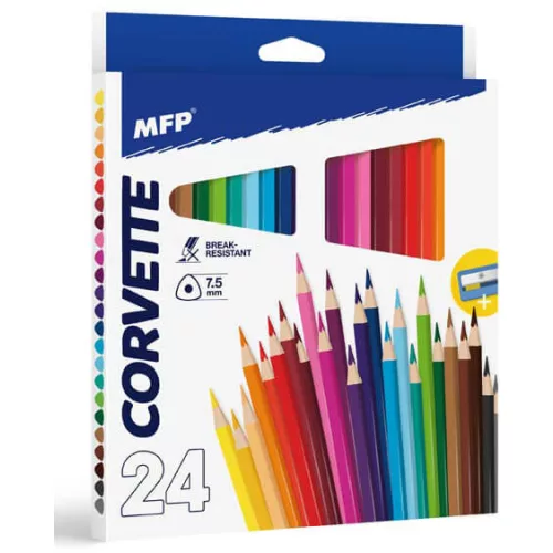 Színes ceruzakészlet 24 db-os, hegyezővel, háromszög test, MFP