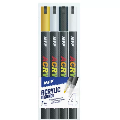 Akril filctoll készlet 4 db-os, 4 mm (arany, ezüst, fehér, fekete)