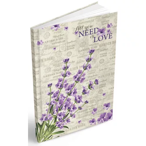 Jegyzetfüzet, keményfedeles notesz A/5, 100 lapos, sima, levendula mintás