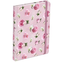   Keményfedeles notesz, A/5, 13x18cm, vonalas, 120 lapos, gumis pánttal, MFP, rózsaszín, bazsarózsa