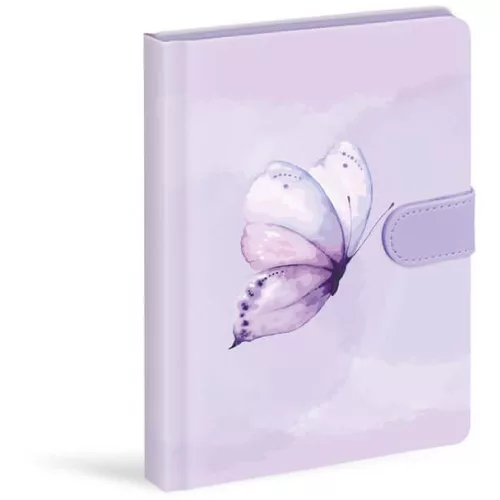 Keményfedeles notesz, 13x19cm, 120 lapos, mágneses záródással, MFP, lila, lepke