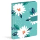 Keményfedeles notesz, 13x19cm, 120 lapos, mágneses záródással, MFP, zöld, fehér virágok
