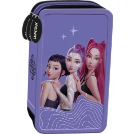   K-POP Démonvadászok tolltartó, 3 emeletes, töltött, ibolya