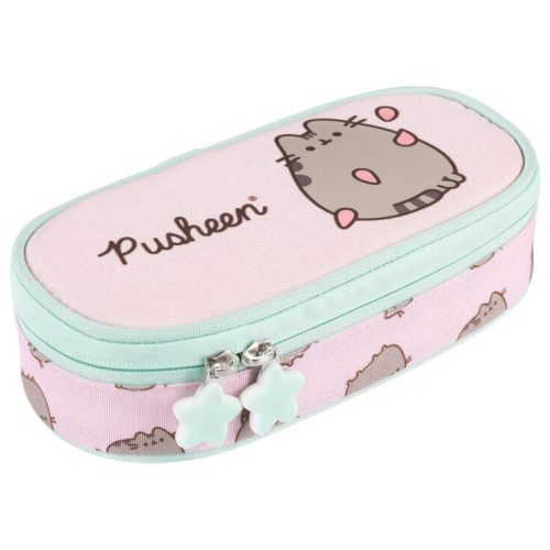 Pusheen cicás tolltartó, beledobálós, ovális, rózsaszín