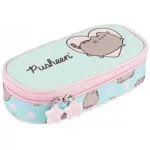 Pusheen cicás tolltartó, beledobálós, ovális, mentazöld