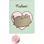 Pusheen cicás napló plüss borítóval, A/5, 96 lapos, vonalas, 70g papír, zöld