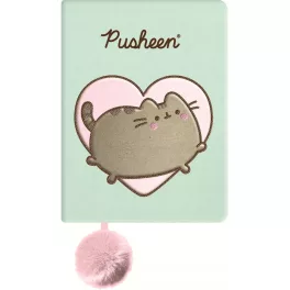   Pusheen cicás napló plüss borítóval, A/5, 96 lapos, vonalas, 70g papír, zöld