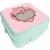 Pusheen cicás uzsonnás doboz, 14x14x8cm, zöld-rózsaszín