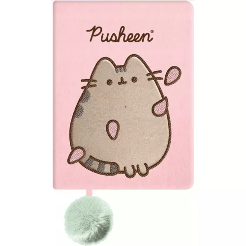 Pusheen cicás napló plüss borítóval, A/5, 96 lapos, vonalas, 70g papír, rózsaszín