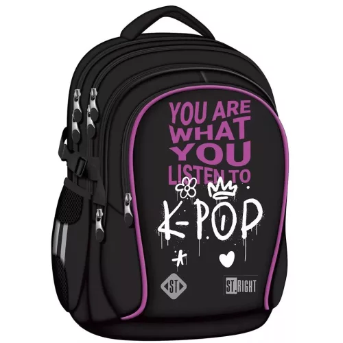 K-POP hátizsák, iskolatáska, 43x32x21cm, 880g, 23l, St.Right, fekete